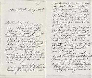 Page 1 et 4 d'une lettre manuscrite, faisant partie de l'importante correspondance entre le couple.